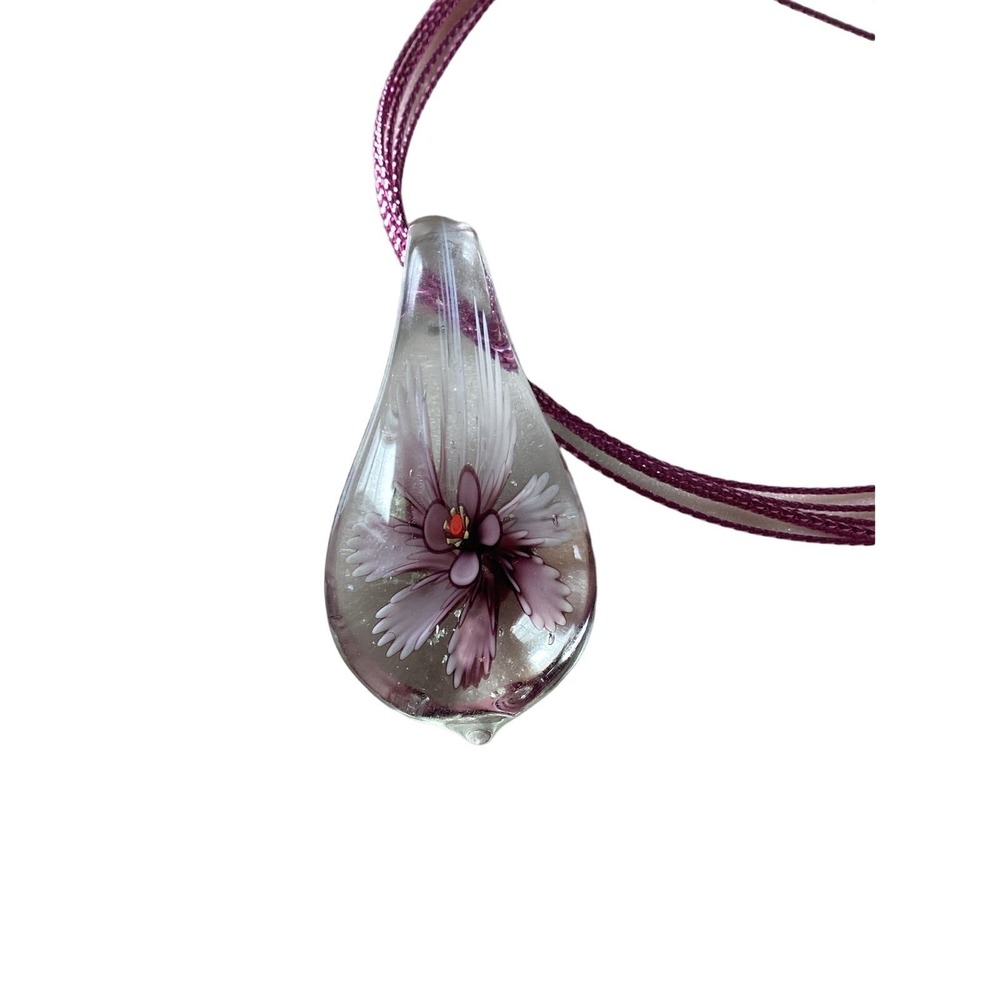 Unbranded Glass Pendant Necklace Women OS Purple Good Floral Teardrop Artisan - Picture 10 of 10